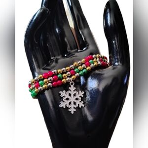 Festive Beaded Bracelet with Snowflake Charm